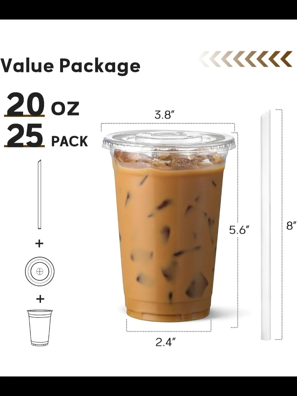 20oz Disposable Plastic Cups with Lids and Straws, 25 Pack, Durable & BPA Free